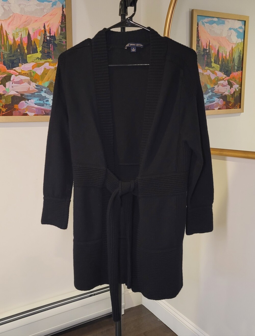 346 BROOKS BROTHERS Self Tie Black Knit Cardigan Sweater Quiet Luxury Size S